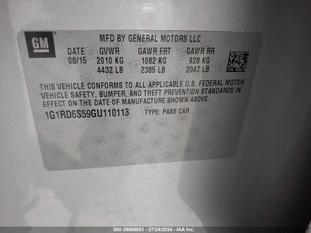 Chevrolet Volt Premier 2016 1G1RD6S59GU110113 Image 9