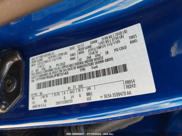 Ford F-150 Raptor 2018 1FTFW1RG6JFB72143 Image 9