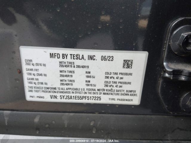 5YJSA1E55PF517225 Tesla Model S Dual Motor All-wheel Drive/standard Range