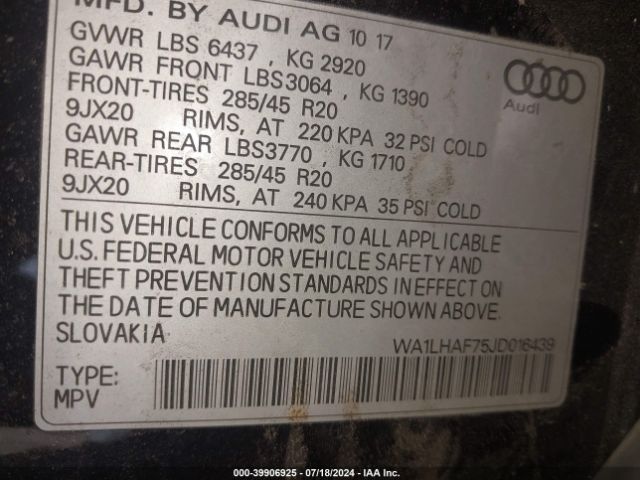 WA1LHAF75JD016439 Audi Q7 2.0t Premium