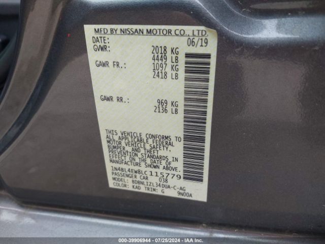 1N4BL4EW8LC115779 Nissan Altima Sl Intelligent Awd