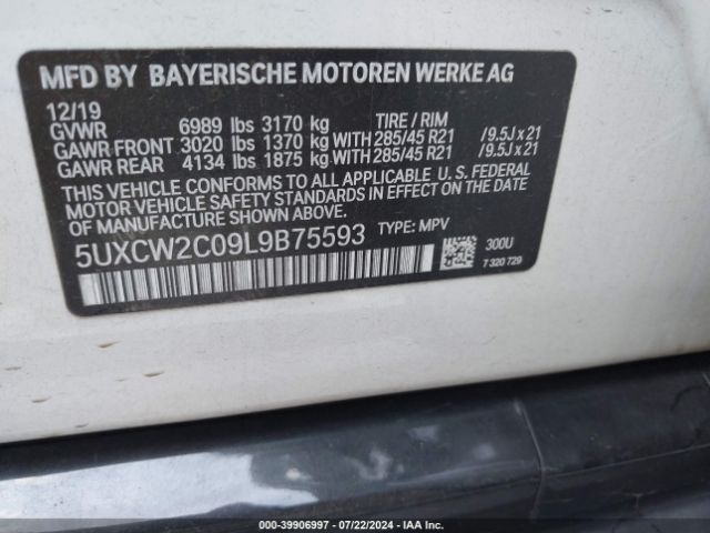 5UXCW2C09L9B75593 BMW X7 Xdrive40i
