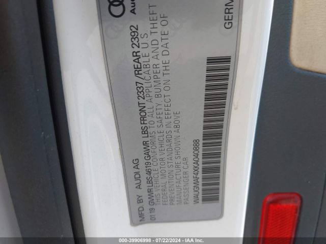 2019 AUDI A4 WAUGMAF4XKA040888 Photo 8
