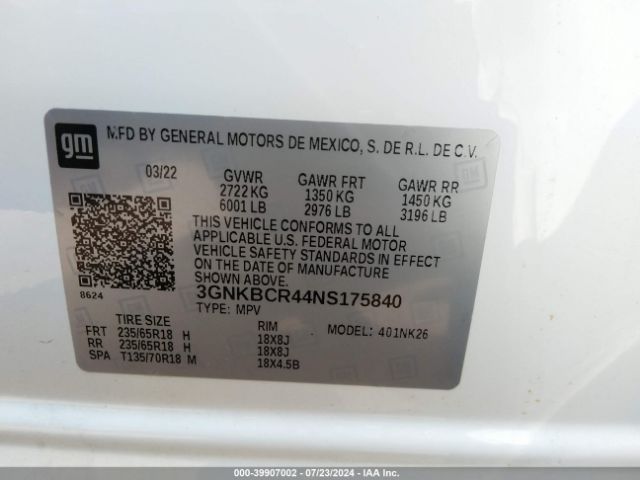 3GNKBCR44NS175840 Chevrolet Blazer Fwd 2lt