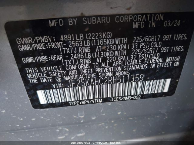 JF2SKAHC2RH511359 Subaru Forester Wilderness