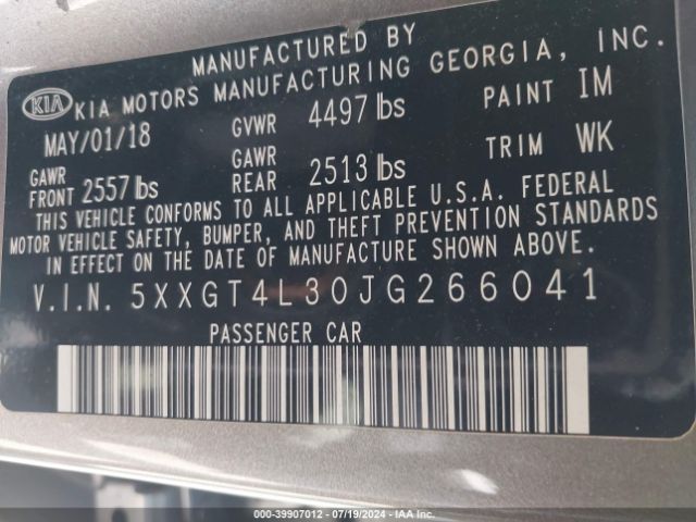 5XXGT4L30JG266041 KIA Optima Lx