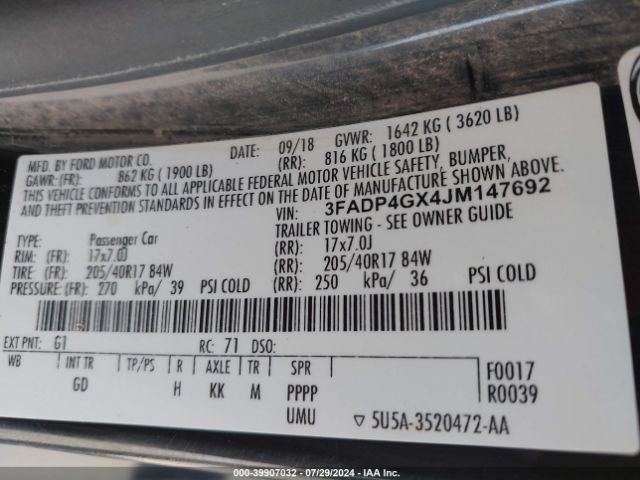 3FADP4GX4JM147692 Ford FIESTA ST