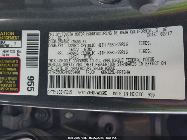 3TMAZ5CN3HM039480 Toyota Tacoma Trd Off Road