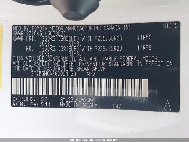 2T2BGMCA7GC001139 Lexus Rx 450h F Sport