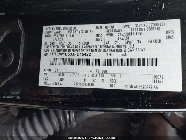 Ford F-150 Xlt 2018 1FTEW1E53JFD15422 Image 9