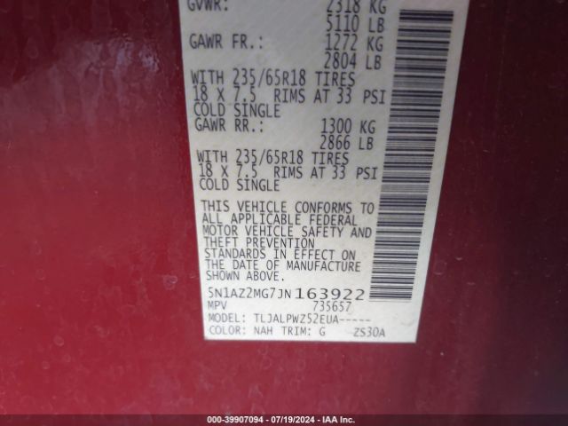5N1AZ2MG7JN163922 Nissan MURANO S