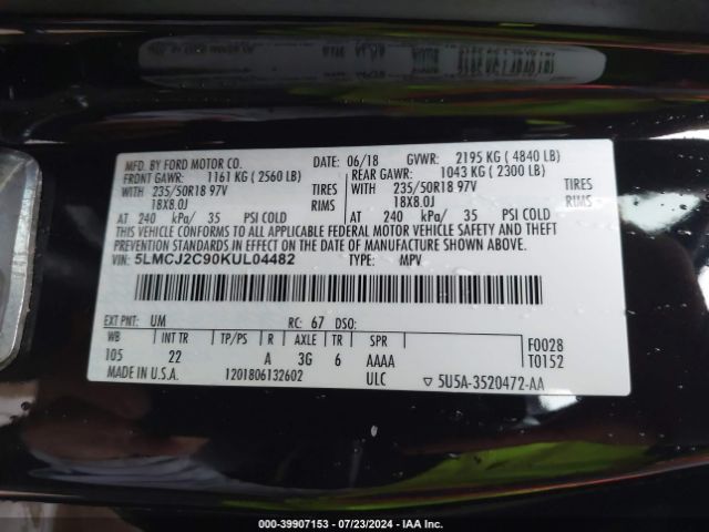 5LMCJ2C90KUL04482 Lincoln MKC SELECT