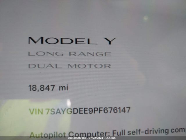 7SAYGDEE9PF676147 Tesla Model Y Awd/long Range Dual Motor All-wheel Drive