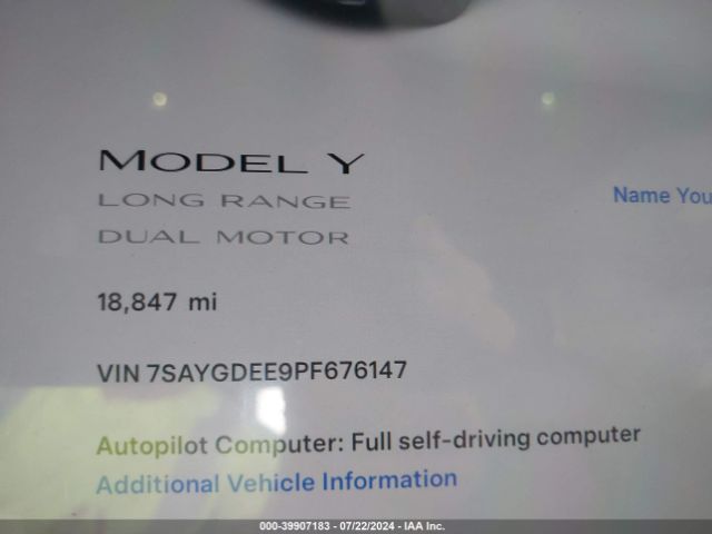 7SAYGDEE9PF676147 Tesla Model Y Awd/long Range Dual Motor All-wheel Drive