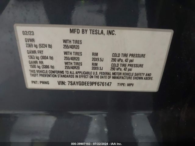 7SAYGDEE9PF676147 Tesla Model Y Awd/long Range Dual Motor All-wheel Drive