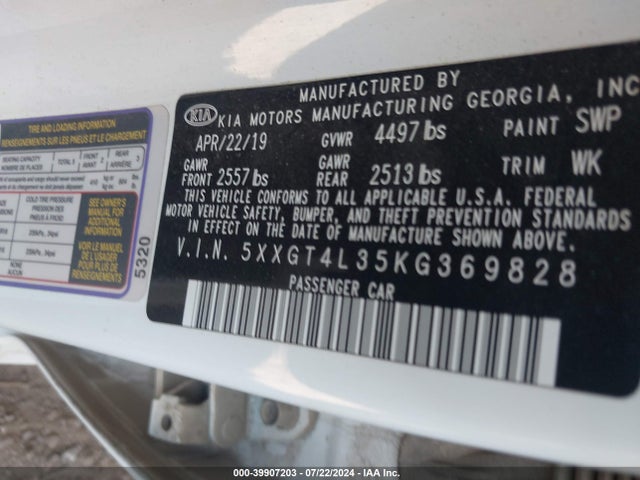 KIA Optima S 2019 5XXGT4L35KG369828 Image 9