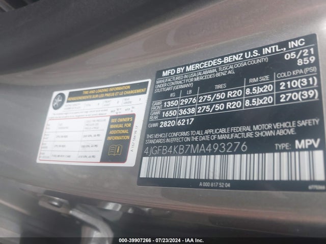 4JGFB4KB7MA493276 Mercedes-Benz Gle 350 4matic