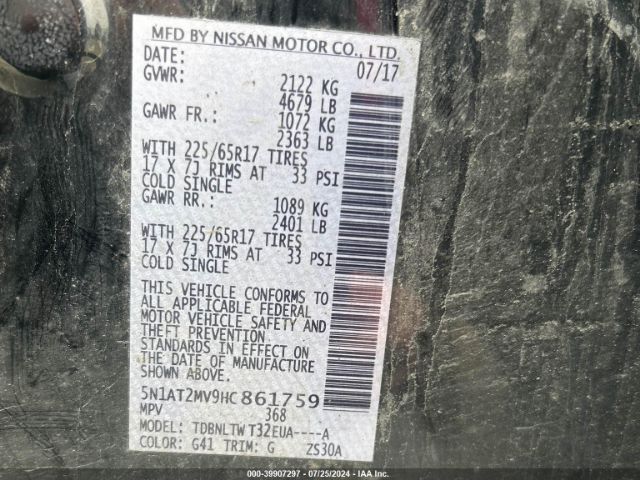 5N1AT2MV9HC861759 Nissan ROGUE SV