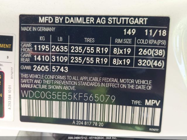 WDC0G5EB5KF565079 Mercedes-Benz Glc 350e 4matic