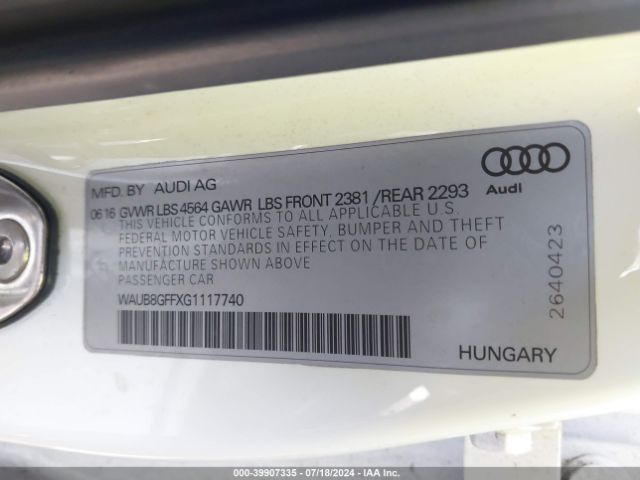 WAUB8GFFXG1117740 Audi A3 2.0t Premium