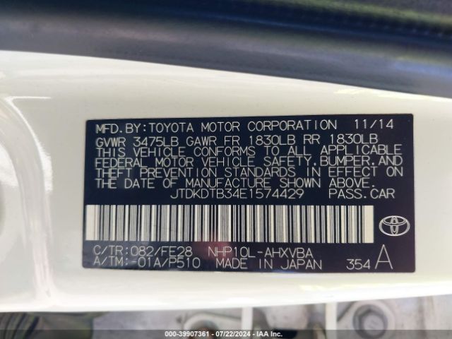 JTDKDTB34E1574429 Toyota Prius C One