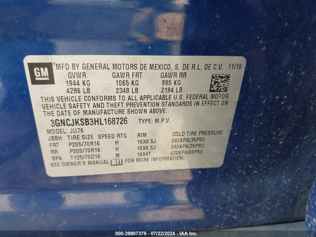 Chevrolet TRAX LS 2017 3GNCJKSB3HL168726 Image 9