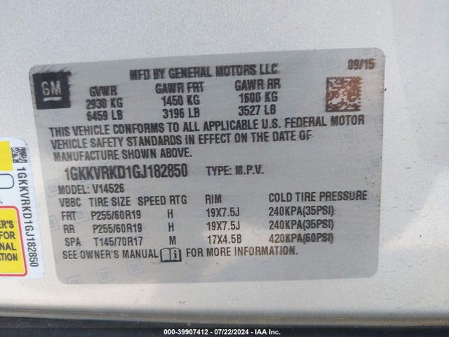 GMC Acadia Slt-1 2016 1GKKVRKD1GJ182850 Image 9