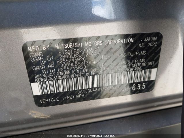 JA4J3UA88NZ086520 Mitsubishi Outlander Black Edition 2wd/se 2.5 2wd/se Launch Edition 2wd