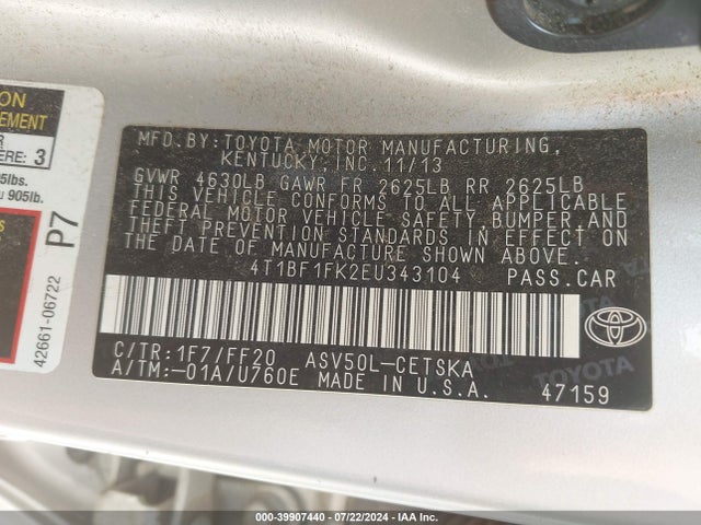 Toyota CAMRY SE 2014 4T1BF1FK2EU343104 Image 9