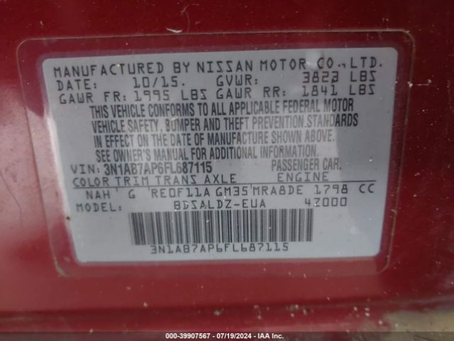 3N1AB7AP6FL687115 Nissan SENTRA SV