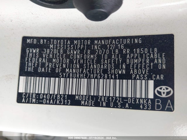 Toyota COROLLA LE 2017 5YFBURHE7HP628141 Image 9