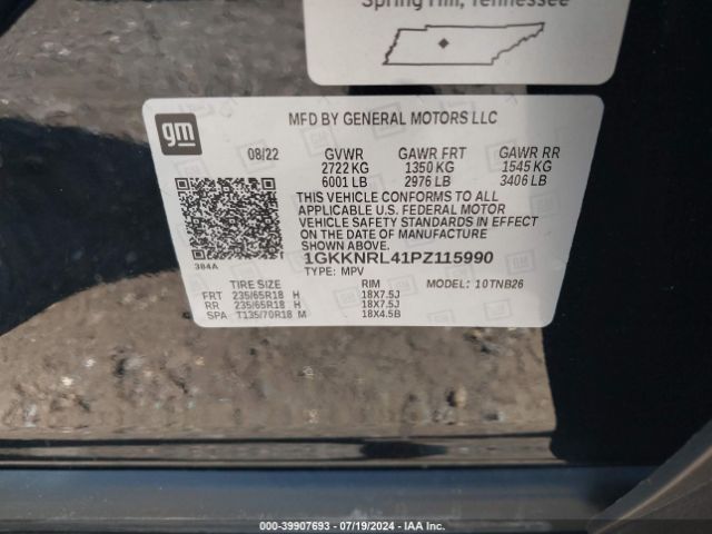 1GKKNRL41PZ115990 GMC Acadia Awd Sle