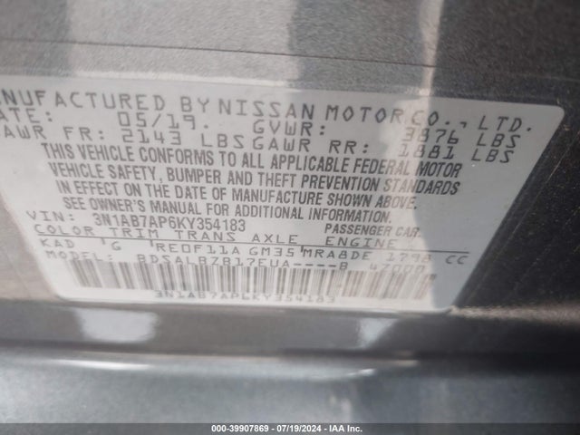 Nissan SENTRA S 2019 3N1AB7AP6KY354183 Image 9