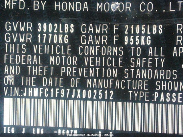 JHMFC1F97JX002512 Honda Civic Touring