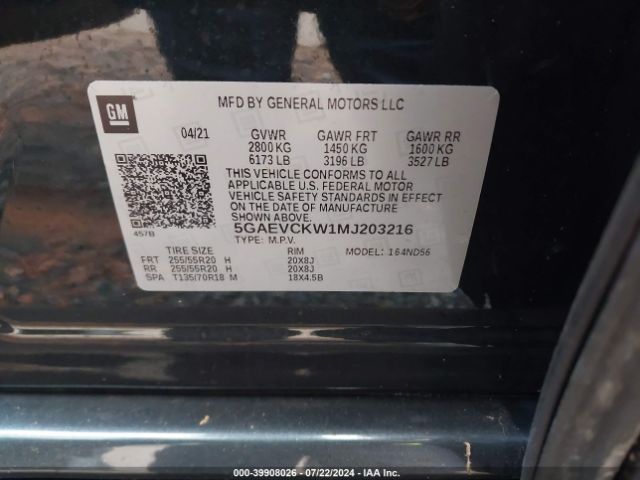 5GAEVCKW1MJ203216 Buick Enclave Awd Avenir
