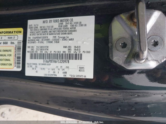 Ford Mustang Ecoboost 2015 1FA6P8TH6F5320978 Image 9
