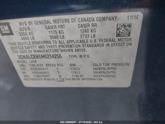 2GNALCEK6H6234256 Chevrolet EQUINOX LT