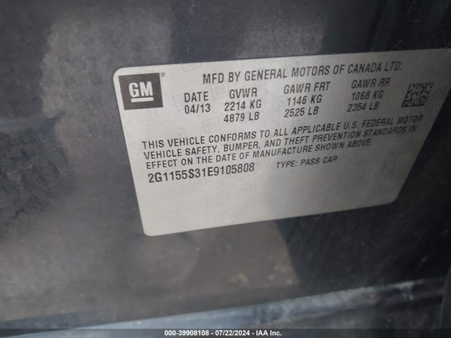 Chevrolet IMPALA 2LZ 2014 2G1155S31E9105808 Image 9