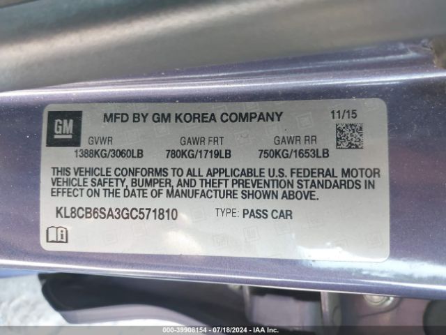 KL8CB6SA3GC571810 Chevrolet Spark Ls Cvt
