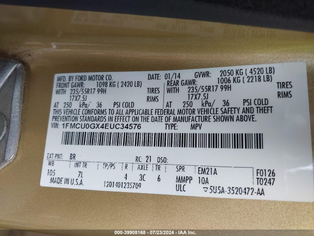 Ford ESCAPE SE 2014 1FMCU0GX4EUC34576 Image 9