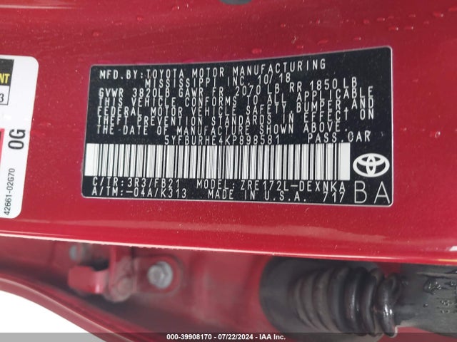 Toyota COROLLA LE 2019 5YFBURHE4KP898581 Image 9