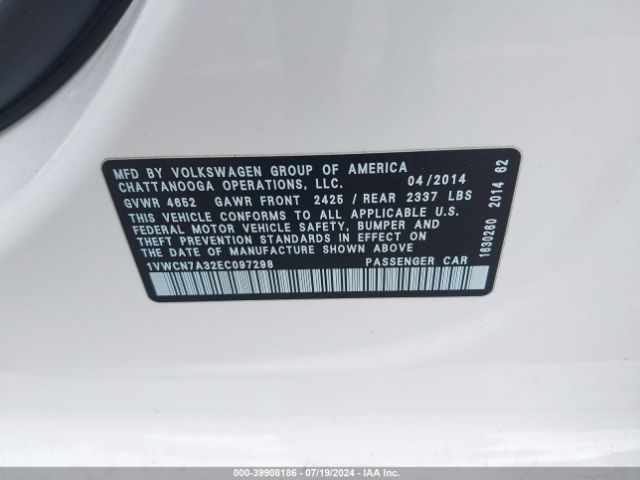 1VWCN7A32EC097298 Volkswagen Passat 2.0l Tdi Sel Premium