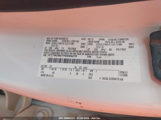 Ford F-250 Xl 2017 1FT7W2B67HEE94270 Image 9