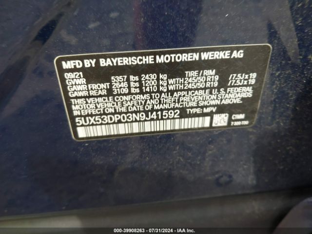 5UX53DP03N9J41592 BMW X3 Xdrive30i