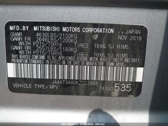JA4AT3AA0KZ023968 Mitsubishi Eclipse Cross Es