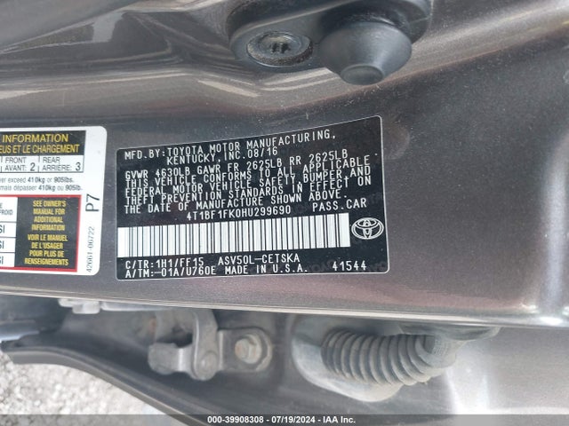 Toyota CAMRY SE 2017 4T1BF1FK0HU299690 Image 9