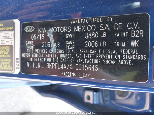 3KPFL4A7XHE015645 KIA FORTE LX