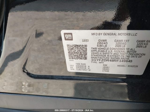 1GYFZDR48RF149645 Cadillac Xt4 Awd Premium Luxury