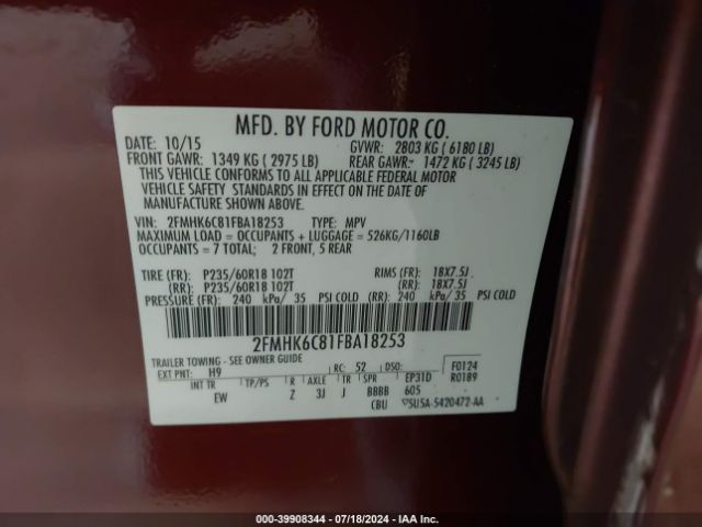 2FMHK6C81FBA18253 Ford FLEX SEL
