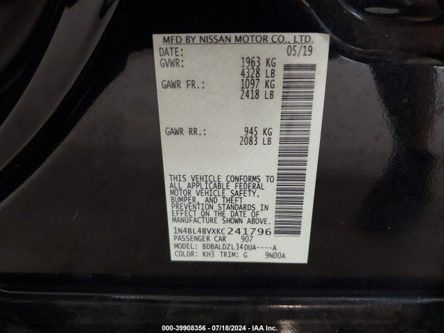 Nissan Altima 2.5 S 2019 1N4BL4BVXKC241796 Image 9